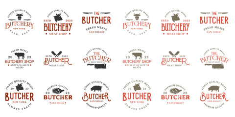 Vintage butchery logo templates bundle. Butchery shop logo ornament vector design elements set. Emblem of Butcher meat shop set