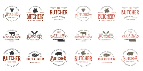 Fotobehang Vintage butchery logo templates bundle. Butchery shop logo ornament vector design elements set. Emblem of Butcher meat shop set © Melia