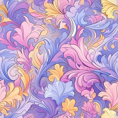 Fototapeta na wymiar Seamless pattern of mage of a pink and blue fabric with floral pattern, in the style of light violet and yellow, catcore, soft focus nostalgia, 