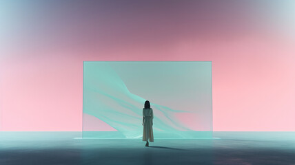 A human silhouette standing thinking about future goal business path self reflection development abstract virtual reality