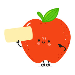 Red Apple poster character. Vector hand drawn cartoon kawaii character illustration. Isolated white background. Red Apple poster