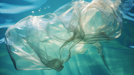 Consumption impact plastic bag swimming in the ocean waste littering destroying marine habitat and animals