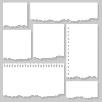 Note and memo torn paper sheet collection to leave a notification, reminder message or another text or inscription for use in the office for business or in everyday household and family activities.