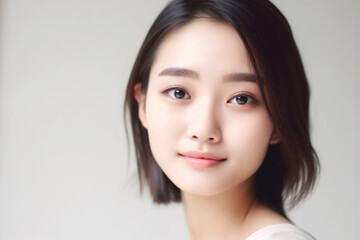 Fototapeta premium 女性のポートレート カメラ目線 白背景 AI生成画像 ジェネレーティブ AI