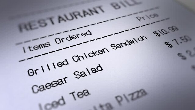 Animated Restaurant Bill. Fictitious Data Created Exclusively for This Concept Footage
 - Powered by Adobe