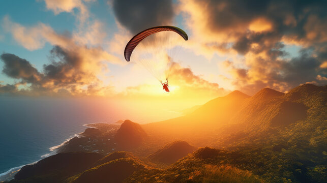 Paragliding on Hawaii at sunset