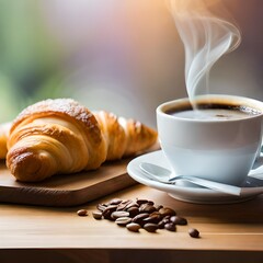 breakfast cup of coffee croissant morning neutral artificial intelligence background