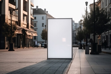 A blank mockup billboard in the heart of the city offers a prime advertising space for your message. Catch the eye of pedestrians and drivers alike with your creative visuals. AI Generative.
