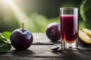Natural plum juice on a neutral background