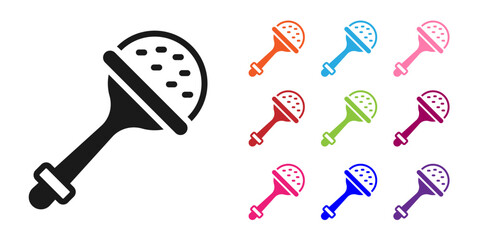 Black Rattle baby toy icon isolated on white background. Beanbag sign. Set icons colorful. Vector