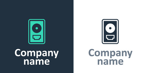 Logotype CD disk award in frame icon isolated on white background. Modern ceremony. Best seller. Musical trophy. Logo design template element. Vector