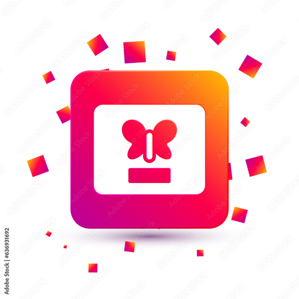 Aufkleber white butterfly in a frame icon isolated on white background. herbarium. square color button. vector