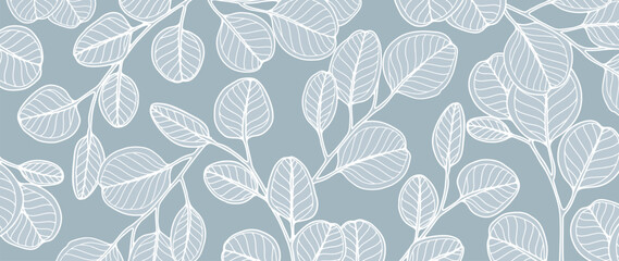 Pale blue botanical background with eucalyptus branches. Background for decor, wallpapers, covers, cards and presentations