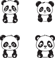adorable cute pandas silhouettes set