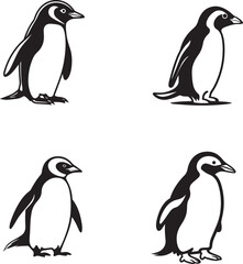 set of penguin silhouettes vector elements pack