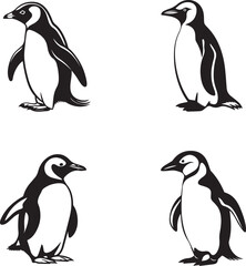 set of penguin silhouettes vector elements pack