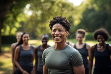 Non-Binary Personal Trainer Leads Diverse Park Workout with Infectious Positivity