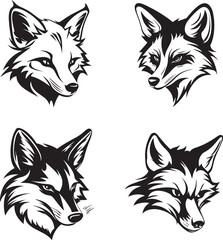 fox head vector tattoo style icon set