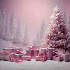 christmas tree, pink background 