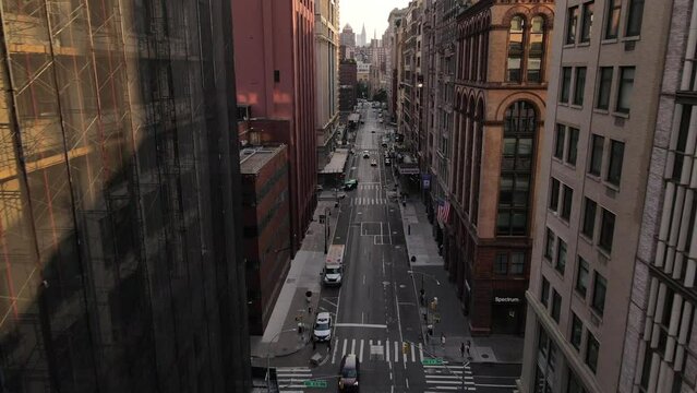 Aerial view of a busy New York City street