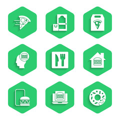 Set Cafe and restaurant location, Online ordering burger delivery, Donut, pizza and icon. Vector