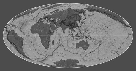 Tectonic plates. Bilevel. Aitoff projection 90 east