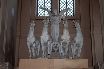 Rome, Italy - August 06, 2023: Marble statues, copies of those displayed above the Altare della Patria in Rome.