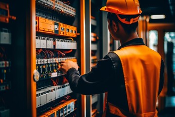 Experienced technician engineer fixing examining inspecting electric grid network replacement details electrician repair consumer technology safety expertise industry specialist performing repair job