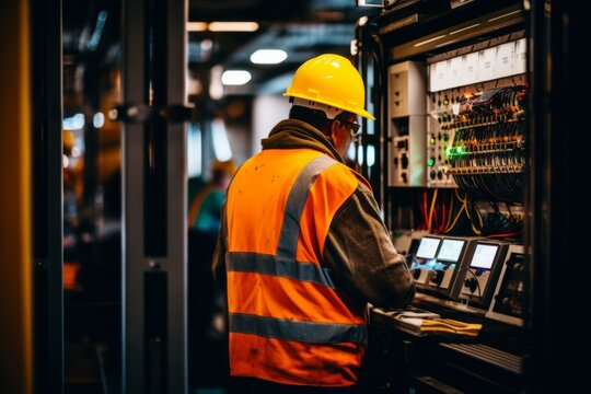 Experienced technician engineer fixing examining inspecting electric grid network replacement details electrician repair consumer technology safety expertise industry specialist performing repair job