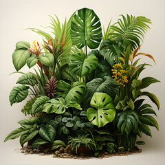 Obraz premium Tropical plants in a pot on a beige background