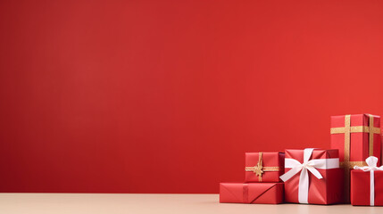 Stacked Red Wrapped Boxes Creating a Festive Visual Centerpiece,black friday, christmas present, gift,  