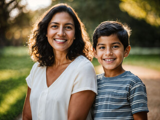 Obraz premium photo of happy family mother and son, generative AI