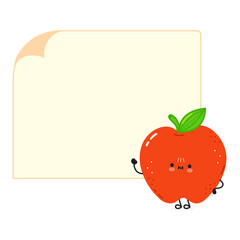 Red Apple poster character. Vector hand drawn cartoon kawaii character illustration. Isolated white background. Red Apple poster