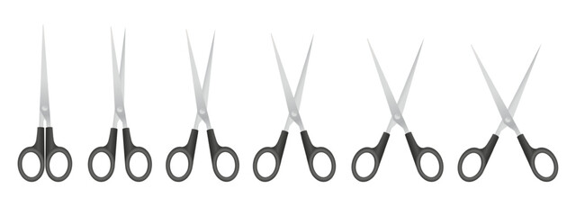 Set of black cutting scissors on a white background.