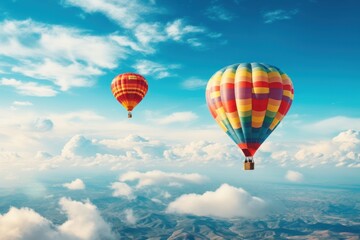 Fototapeta premium Balloon flight. Beautiful background, travel theme. Generative AI.