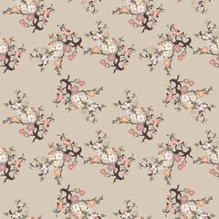 Vector seamless half-drop pattern, with flowers