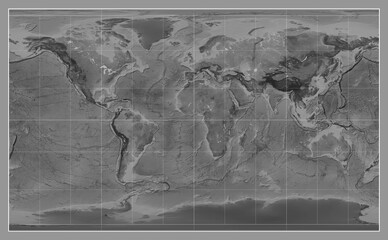 World map. Grayscale. Compact Miller projection. Meridian: 0
