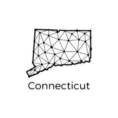Connecticut state map polygonal illustration made of lines and dots, isolated on white background. US state low poly design