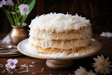 Whole coconut cake on tplate