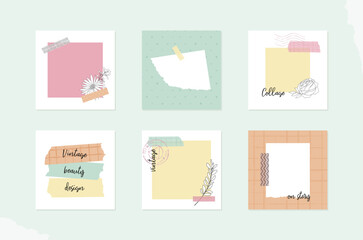 Creativity post templates. Torn paper background retro vintage layouts with floral elements