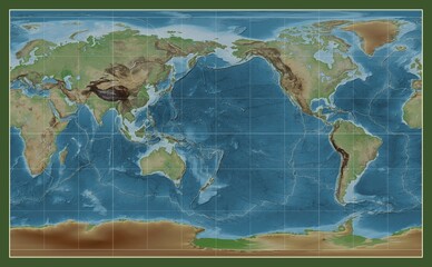 Tectonic plates. Colored elevation. Compact Miller projection 180