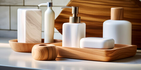 Cosmetics SPA branding mock-up on pastel background, place your design, banner, AI Generated