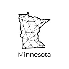 Minnesota state map polygonal illustration made of lines and dots, isolated on white background. US state low poly design