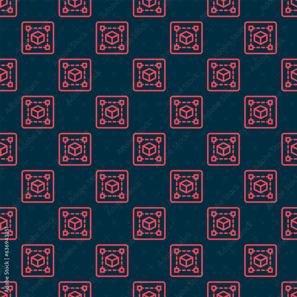 Poster red line geometric figure cube icon isolated seamless pattern on black background. abstract shape. g