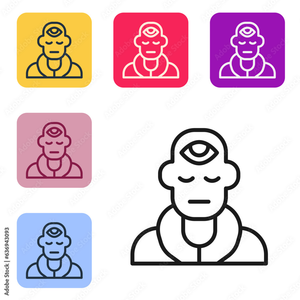 Poster black line wizard warlock icon isolated on white background. set icons in color square buttons. vect