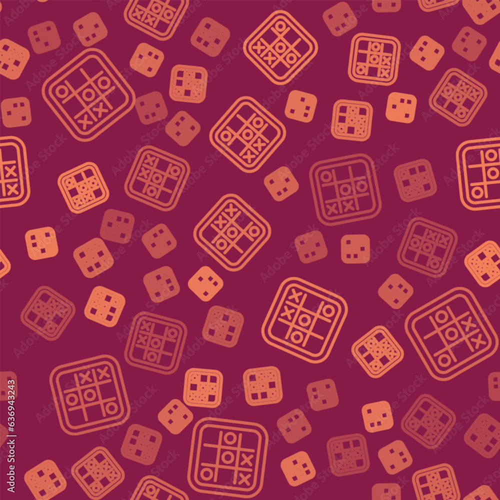 Poster brown line tic tac toe game icon isolated seamless pattern on red background. vector