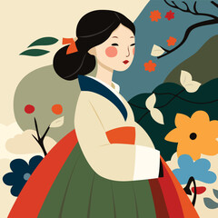 korean girl in traditional hanbok dress