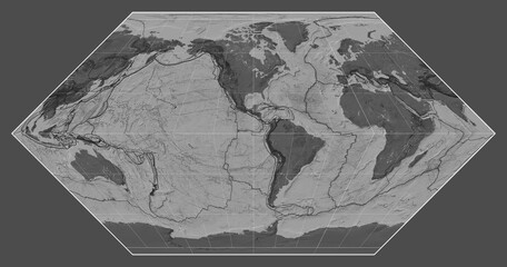 Tectonic plates. Bilevel. Eckert I projection -90 west