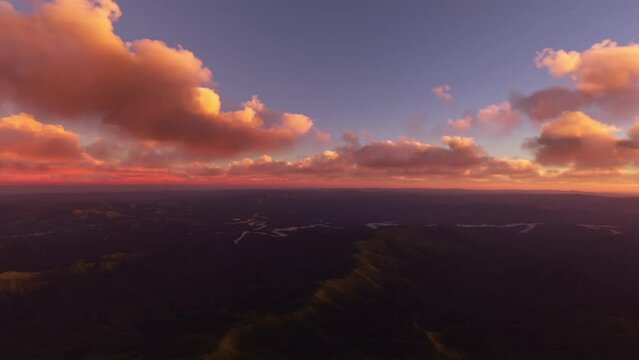 Aerial view at sunset of the Great Smoky Mountains National Park in Tennessee. United States