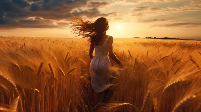 Beautiful photograph of a woman running in the fields